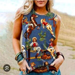 NWOT Blue Western Print Tank Top XXL